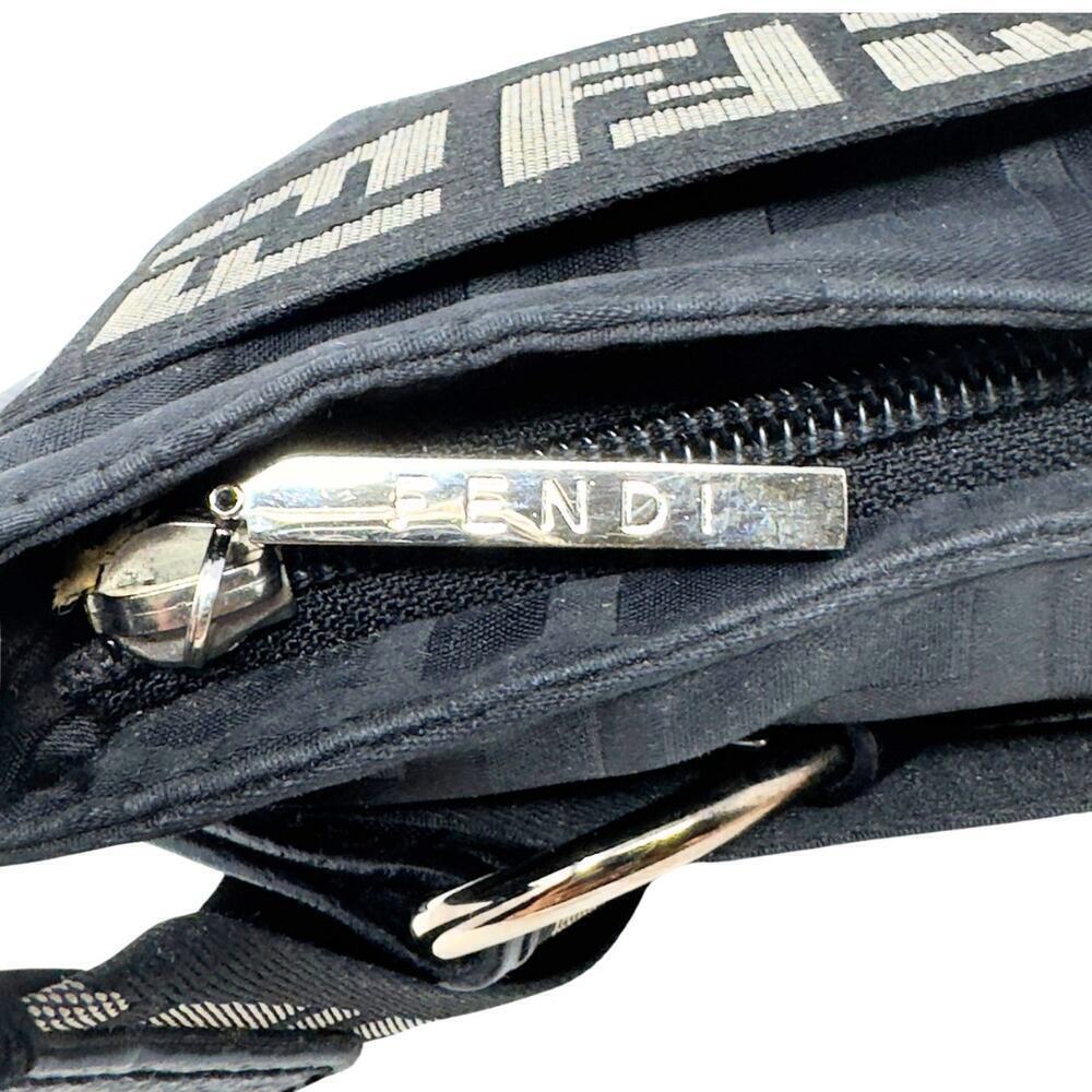 Fendi Baguette Bag Purse RARE FF Logo Zucca Shoulder Black Leather Canvas Zip - Picture 9 of 11